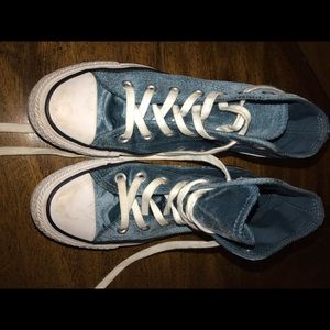Lightly worn blue converse velvet shoes